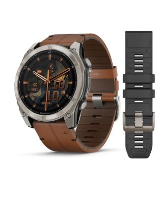 Garmin FENIX 8 - 51 MM, AMOLED, SAPPHIRE BARE TITANIUM, BLACK WITH CHESTNUT LEATHER BAND PLUS GRAPHITE SILICONE BAND