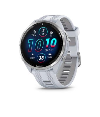 Garmin FORERUNNER 965, TITANIUM BEZEL WITH WHITESTONE CASE AND WHITESTONE/POWDER GRAY SILICONE BAND